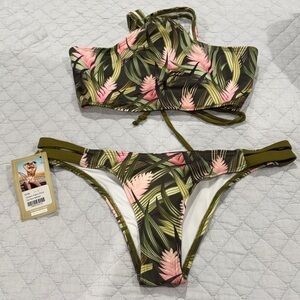 Tropical Leaf Print Bikini Set